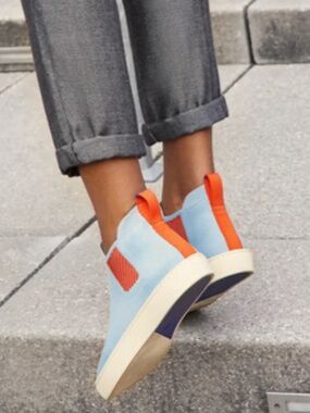 Rothy's Arctic Blue And Orange Chelsea Ankle Bootie Size W 9.5